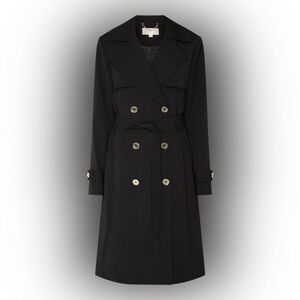 Michael Kors Draped Woven Trench Coat - Black - Small